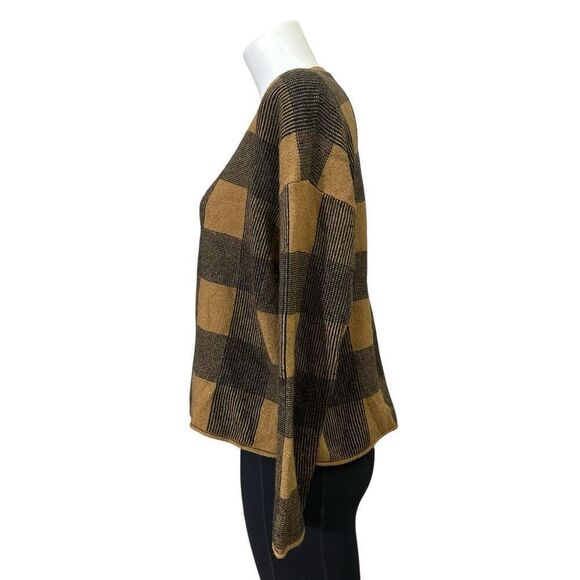 MADEWELL Merino Wool AlpacaBlend Sweater Inkcheck Plaid Golden Brown Cozy Medium - Picture 3 of 8